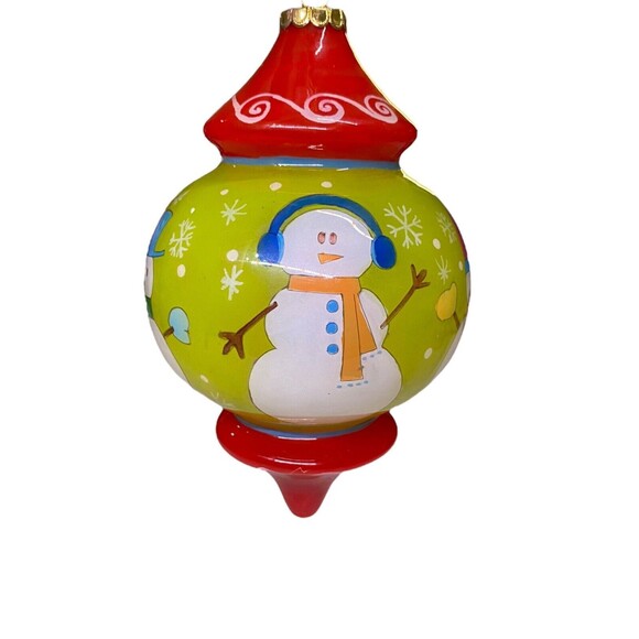 Pier 1 LI BIEN SNOWMAN Ornament Painted Glass Christmas Merry Bright 2008 w/ Box - Picture 4 of 12